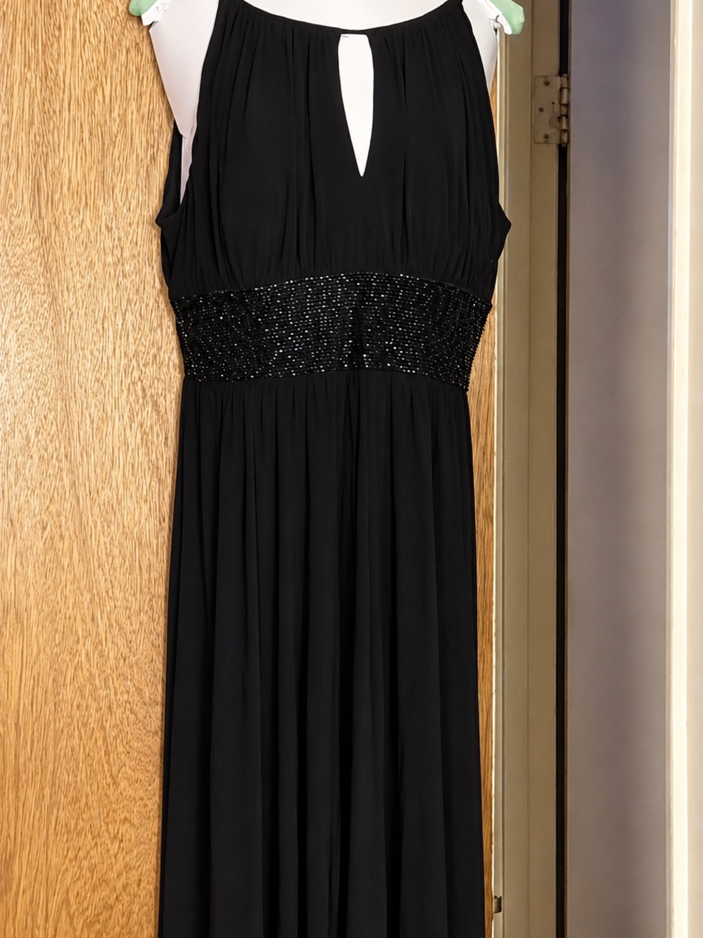 Black Beaded Waist Maxi Dress with Halter Tie